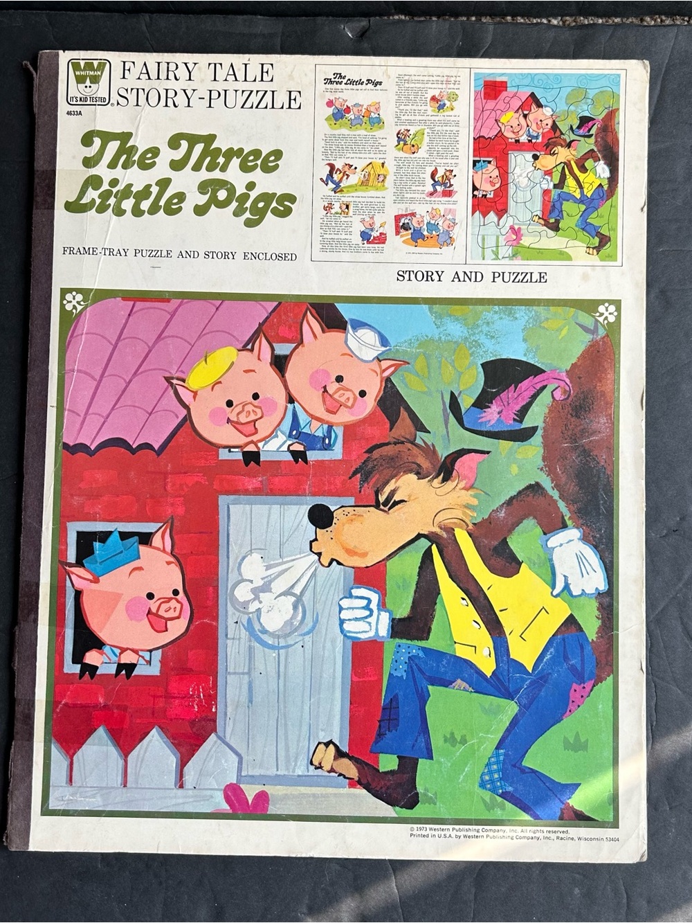 Vintage Whitman Fairy Tale Story Puzzle The Three Little Pigs Frame Tray 1973.